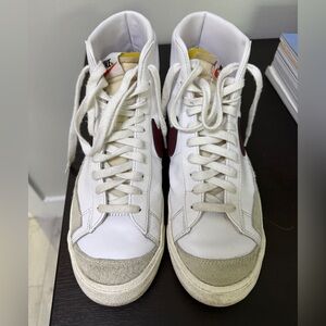 Nike White and Burgundy High-Tops with Gray Accents